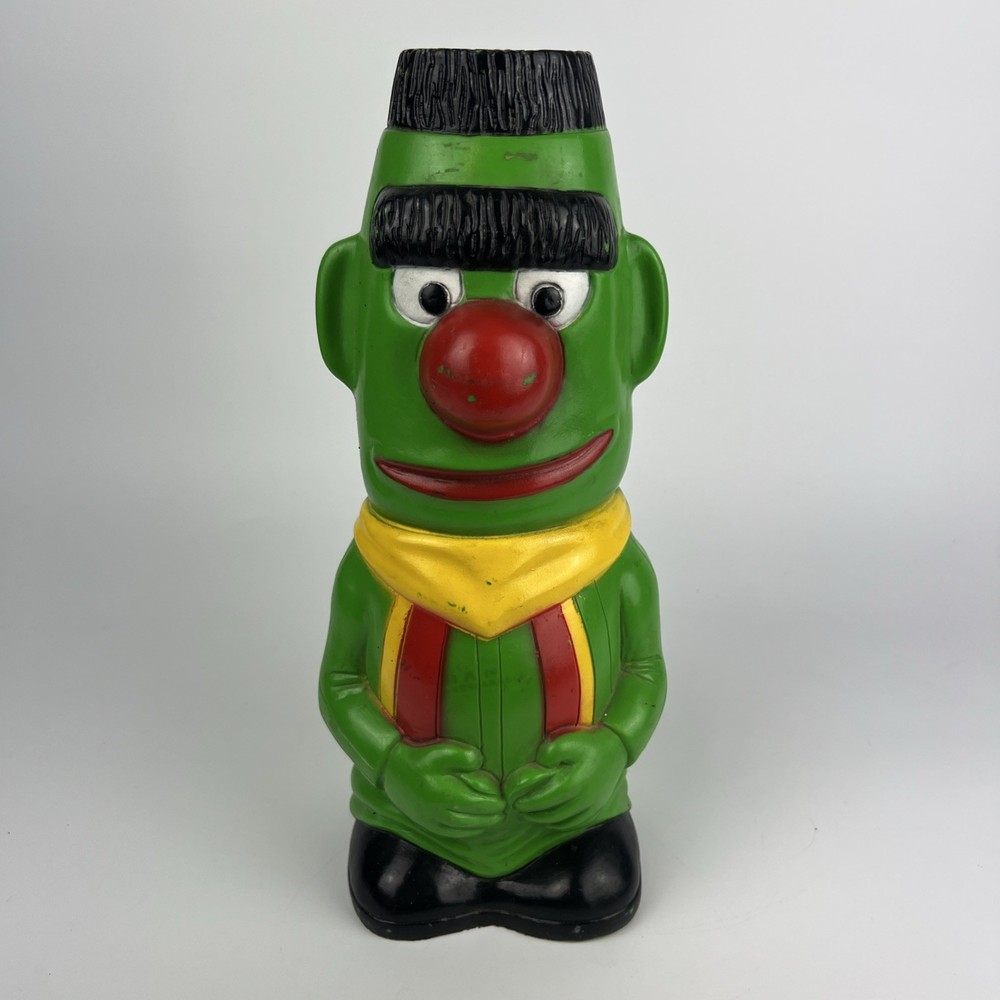 Vintage Sesame Street Bert Bank 1971 Vinyl Plastic Coin Bank Green