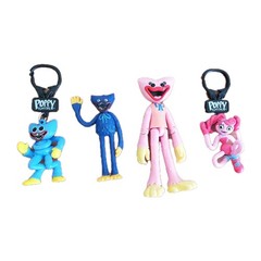 POPPY Playtime Scary Huggy Wuggy 5″ Lot Of 4 Posable Action Figures 2 Keychains