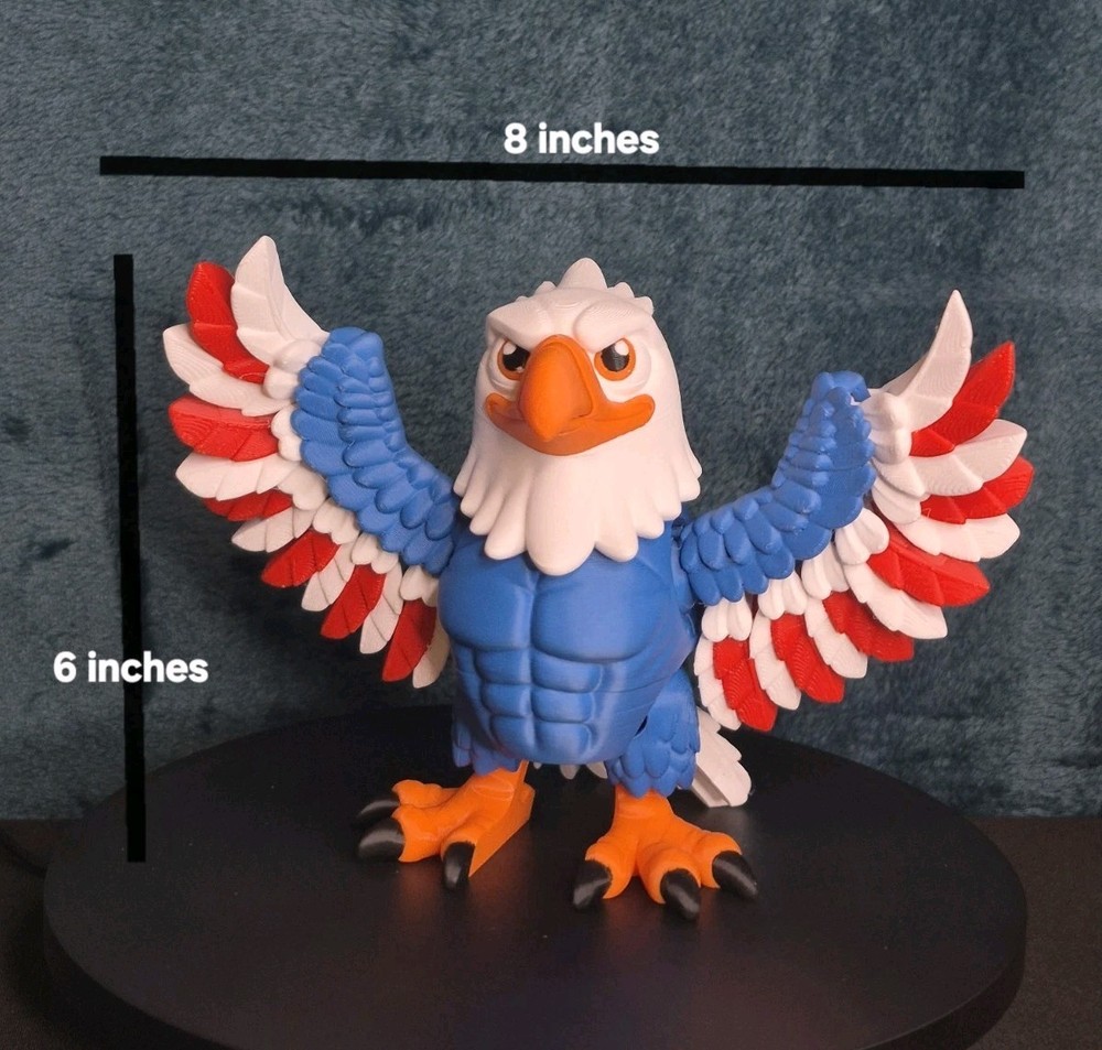 Articulated Bald Eagle 3D Printed Flexi Figure Poseable Wings USA Bird Patriotic