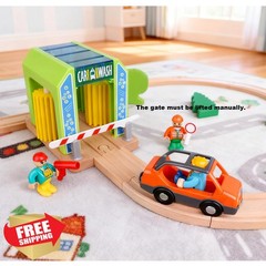 HANQIANN Wooden Car Wash Station Train