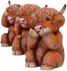 Nemesis Now Three Wise Highland Cows, Brown, 9.6cm