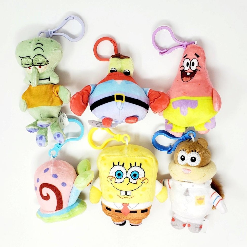 SpongeBob SquarePants Plush Danglers FUN Series – Complete Set of 6 New Clip-Ons