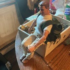 Posable Male Plastic/Fabric Action Figure Beige/White Outfit Green Backpack
