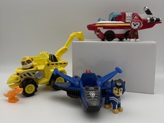 PAW Patrol Deluxe Vehicle Lot Chase Jet Marshall Aqua Pups Rubble Dino + Figures