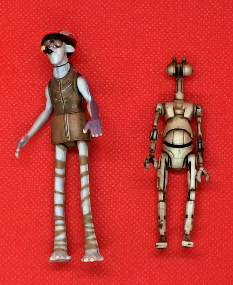 2 Star Wars Action Figures 1999 Ody Mandrell with a Pit Droid Plastic