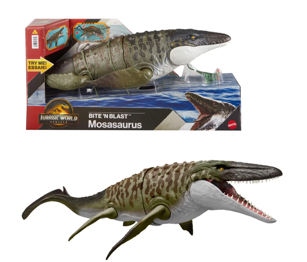 Jurassic World Rebirth Bite N Blast Mosasaurus Action Figure Mini Dilophosaurus