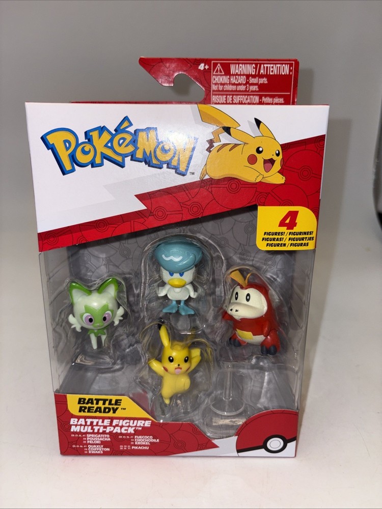 Pokémon 4-Pack Figures: Pikachu, Fuecoco, Sprigatito, Quaxly, New