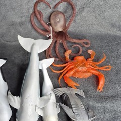 Vintage Lot Of 7 Toy Shark, Crab, Dolphin, Whale Plastic/Rubber Large
