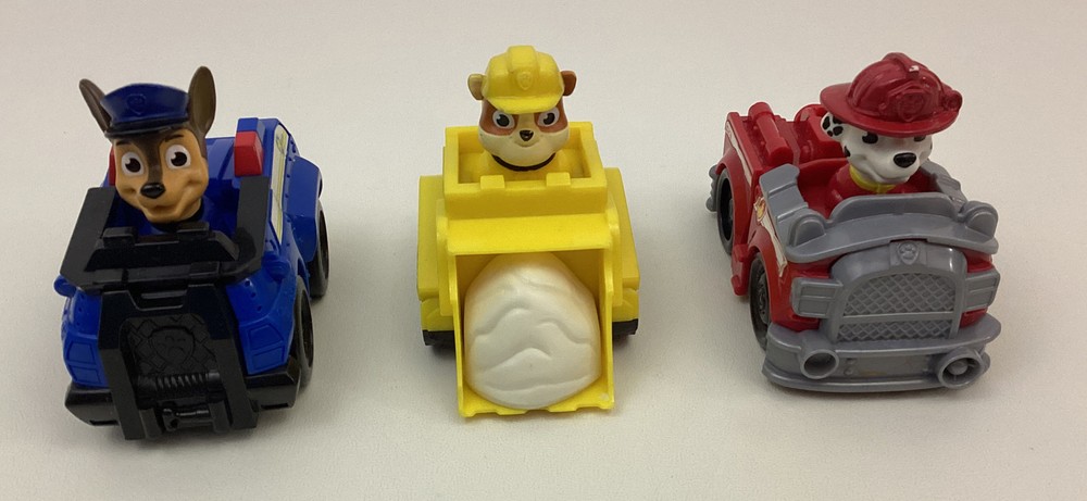 Paw Patrol Rescue Pups 3pc Lot Chase Rubble Marshall Vehicle Figure Spin Master