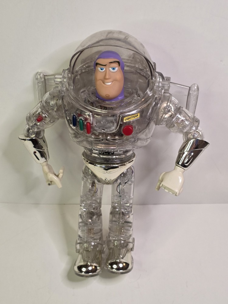 Used VTG Toy Story Interstellar Buzz Lightyear Clear/Chrome Thinkway AS-IS (B2)