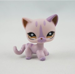 Mini Pet Shop Toys Orange Eyes Girls Short Hair Cat #933 Pink & Purple Rare LPS