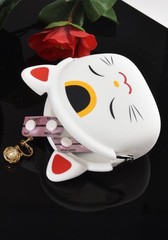 mimi Pochi Japan Lucky Cat White Pouch 04414
