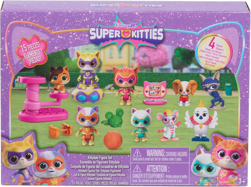 Disney Jr. Superkitties Kittydale Figure Set with Accessories, 15-Pieces, Collec