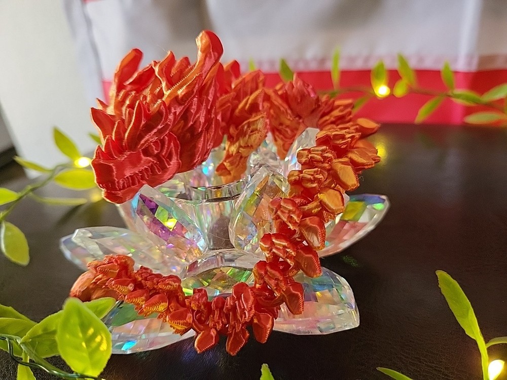 Red Orange 3D Printed Articulated Dragon Fidget Toy Flexible Full Articulated
