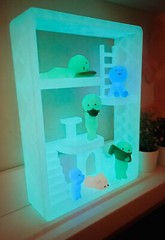 Smiski House Glow in the Dark Display | Mini Figure Room Shelf | Bonus Glow Pet