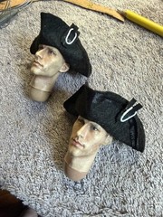 OOAK 1/6 Scale …Set of 2…1700’s Basic Black Military Tricorn Hat.