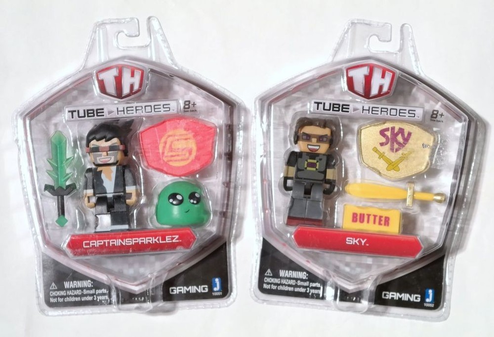 LOT OF 2 Tube Heroes 2.75 ” Action Figure Sky & Captain Sparklez w/ Accessories