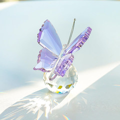 Purple Crystal Butterfly Figurine Glass Butterfly with Crystal Ball Base Glass