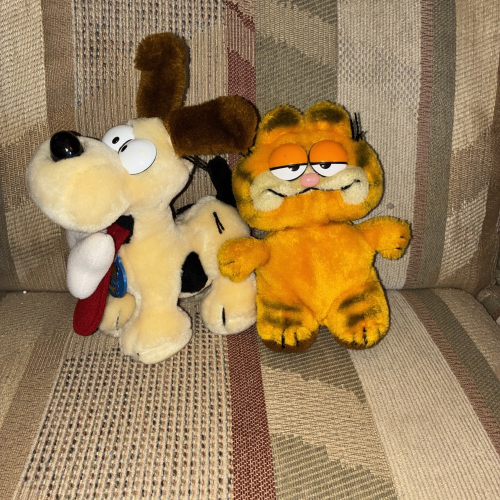 VTG Stuffed Plush GARFIELD 1983 & ODIE w/Bone 1981 Dakin Excellent RARE