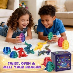 VivaNova 4 Pack 3D Printed Dragon Eggs, Surprise Eggs with Articulated Mini D…