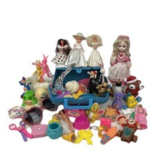 Huge Lot Of Vintage Girls Toys + Blue Plastic Case 48 Pieces Total Disney Mattel