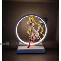 Sailor Moon PVC Figure Statue + Round LED Light Up Stand Night Lamp Xmas Gift BN