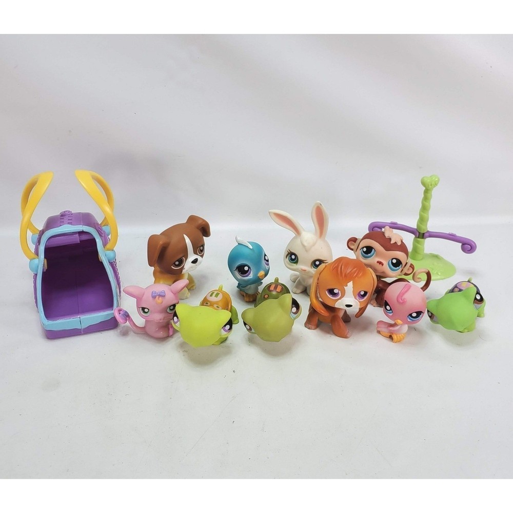 Hasbro Littlest Pet Shop LPS Figure Lot Dog Monkey Rabbit Bird Carrier 12pc