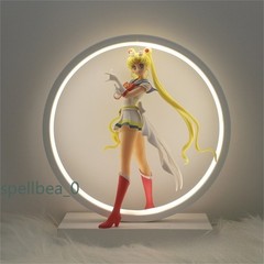 Sailor Moon PVC Figure Statue + Round LED Light Up Stand Night Lamp Xmas Gift BN