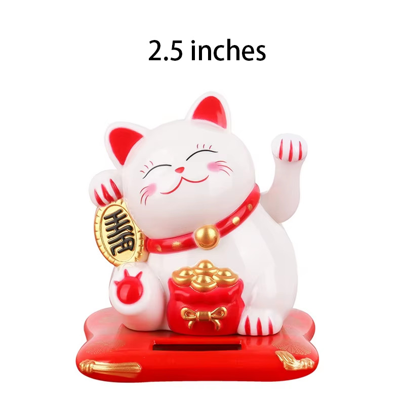 Solar Powered Maneki Neko – Waving Fortune Cat 7cm/2.75in Lucky Decor