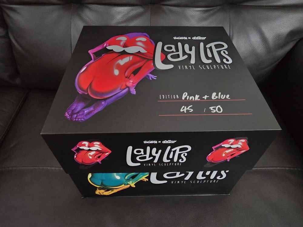 SIGNED Ron English LADY LIPS BLUE/PINK Vinyl Toy Figure Popaganda LE 45/50
