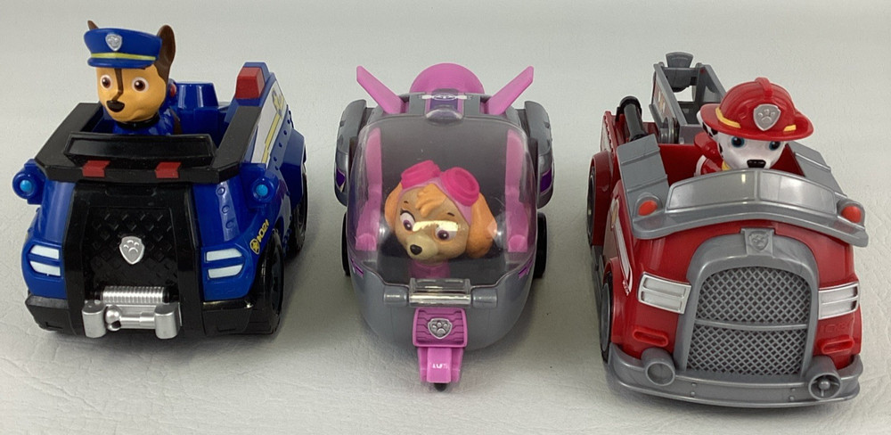 Paw Patrol Bundle Figures Vehicle Lot Skye Chase Police Marshall Fire Truck