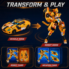 Metal Cardbot W Tachy Transforming Robot Cheetah Car Figure w/ 2 Cards