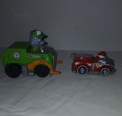 Paw Patrol Set of 2 Rocky Recycling Truck(4″) Marshall Firetruck(Diecast 2″ish)