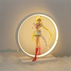 Sailor Moon PVC Figure Statue + Round LED Light Up Stand Night Lamp Xmas Gift BN
