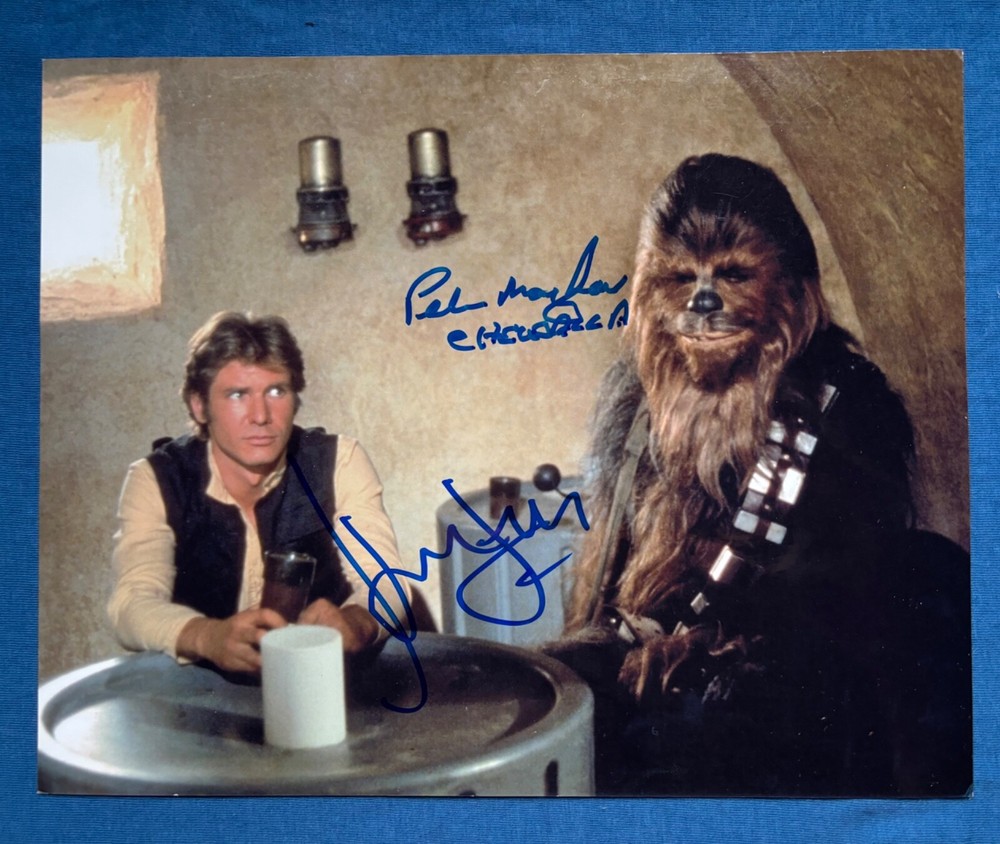 Signed Star Wars Harrison Ford & Peter Mayhew Han Solo Chewbacca 8×10 Autograph