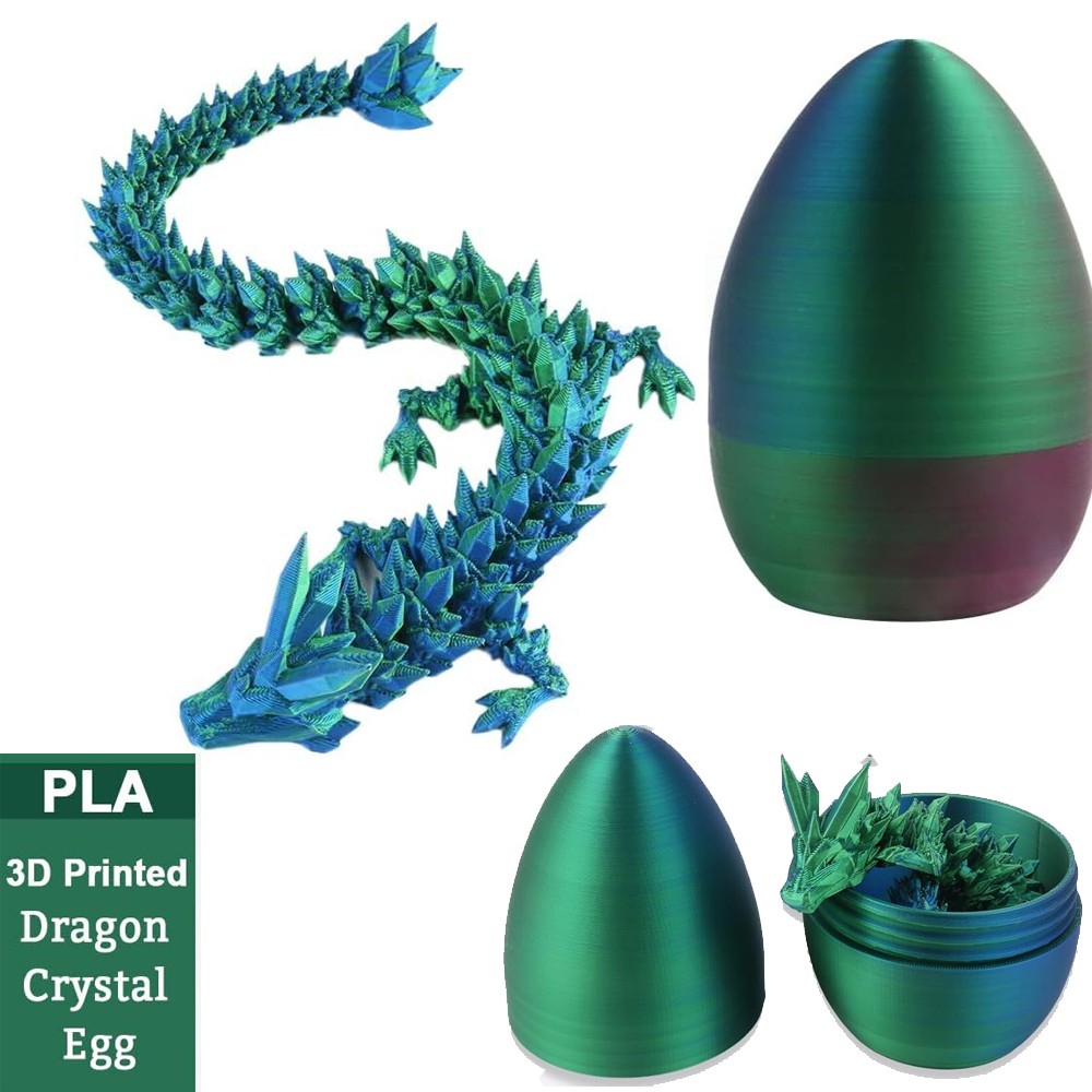 PLA Crystal Dragon Egg With 3D Printed Dragon Inside Articulated Crystal Gift US