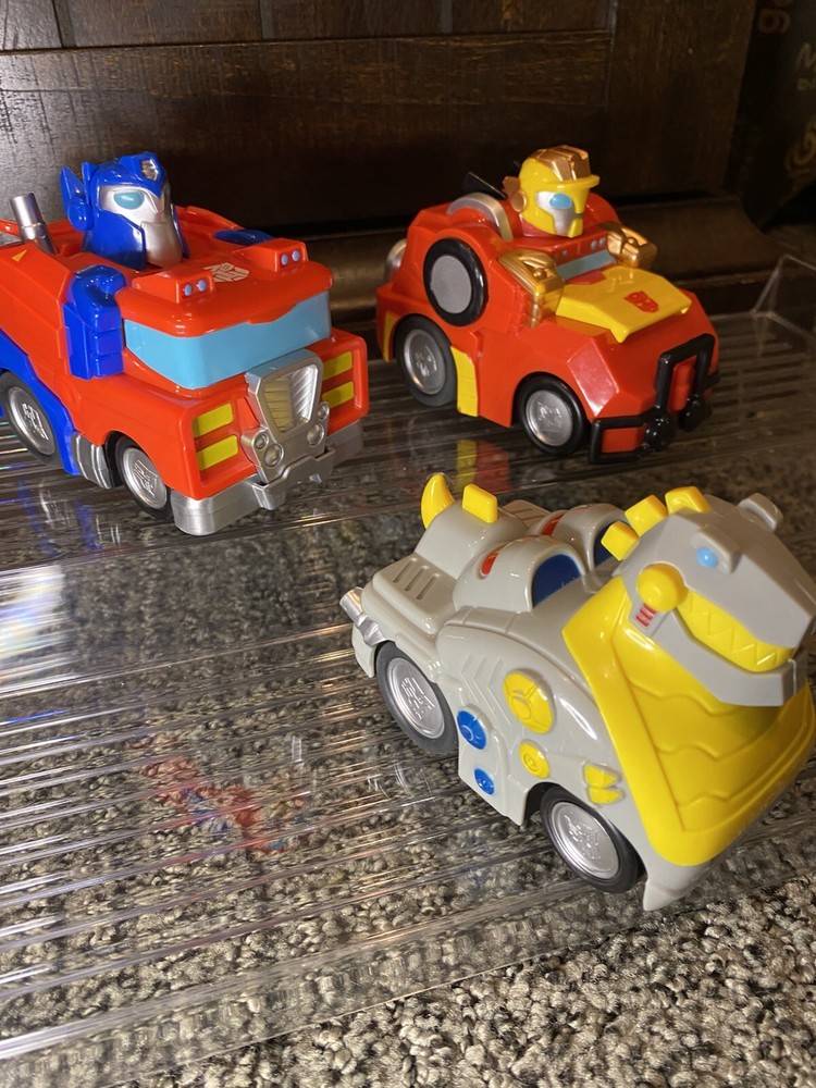 Transformers Rescue Bots Academy Pull Back Lot Of 3 Optimus Prime Heatwave WORKS