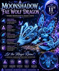 Moonshadow Fae Wolf Dragon Articulated Crystal Wing Fantasy 3D Printed