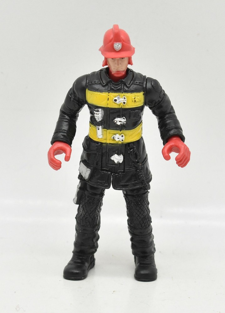 Fire Squad Fireman W/ Red Helmet Yellow Stripes Loose 4″ Action Figure Chap Mei