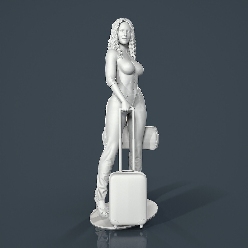 Unpainted resin figurine. Beautiful woman girl with bags 1:18 1:24 1:32 1/43