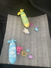 2 Baby Banana Crushies Baby Cat & Bunny Miniatures in Banana Clip On Toys