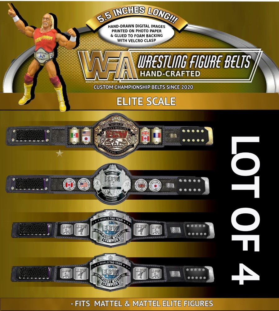 ECW ELITE SCALE Lot Of 4 Hand Made Wrestling Figure Belts 5.5 INCHES LONG v.2