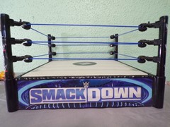 WRESTLING RING smackdown live raw wwe mattel blue ropes wwf spring loaded 2010
