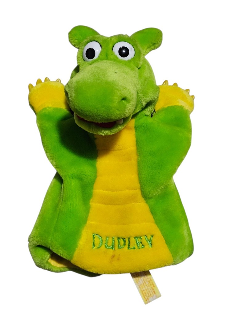 Vintage The Adventures of DUDLEY the Dragon Green Yellow 9in Plush Hand Puppet