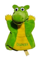Vintage The Adventures of DUDLEY the Dragon Green Yellow 9in Plush Hand Puppet