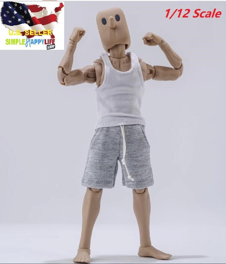 1/12 male classic white vest & gray shorts for 6″ figure Nota Mezco MixMax ❶USA❶