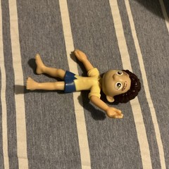 Plastic Human Action Figure Yellow Shirt Blue Shorts Brown/Beige Hair & Skin