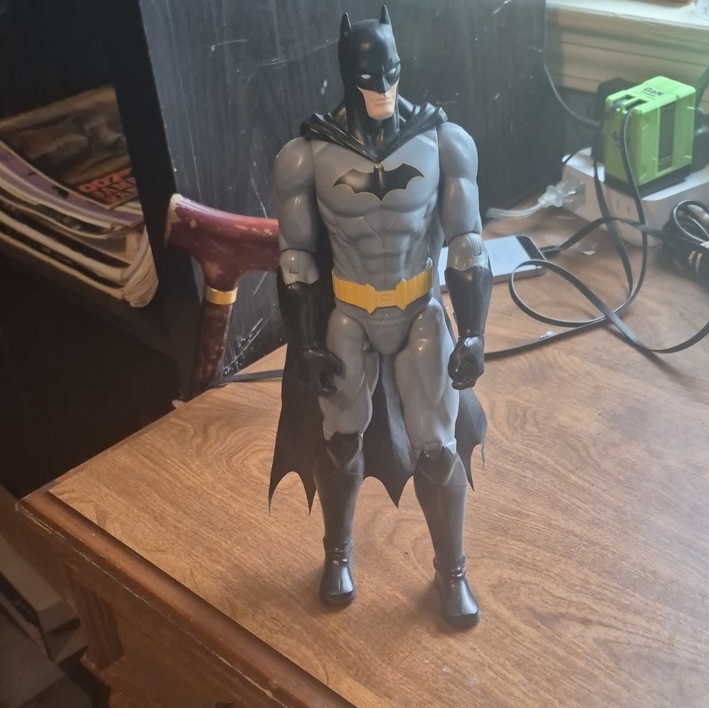 Batman Action Figure Plastic Gray/Black/Yellow w/ Cape 11 in