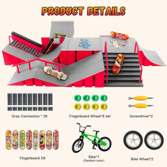 Finger Skateboard Park Kits,14 in 1 Skateboard Finger Toys with 8 Finger Skatebo