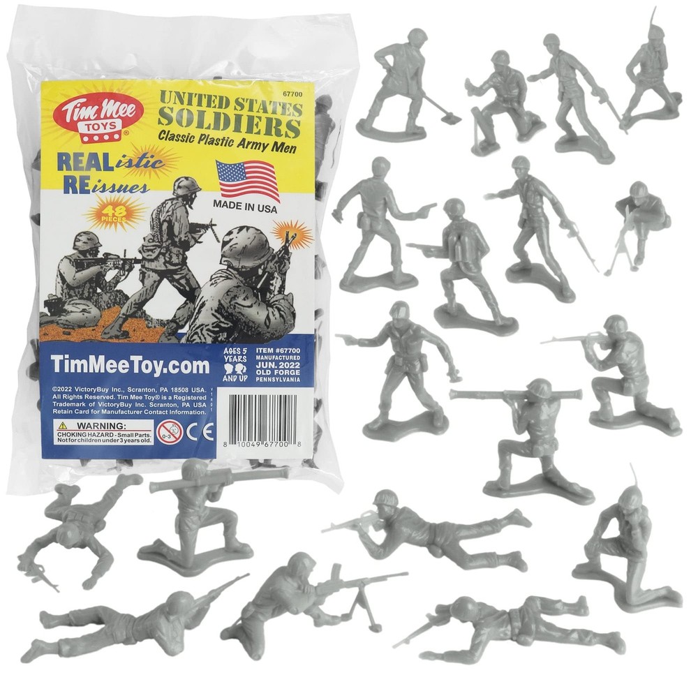 TimMee Plastic Army Men – Gray 48pc Toy Soldier Figures – Made in USA